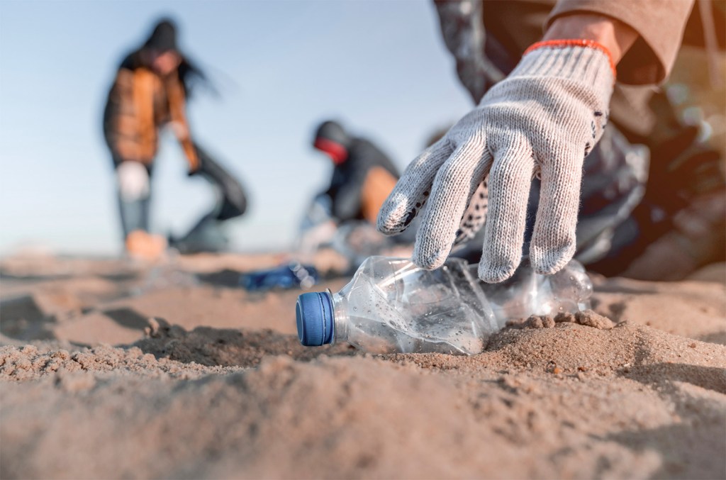 collecting waste plastic from beaches